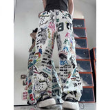 Lubintang Vintage Print High Waist Women Pants Chic Fashion Harajuku Drawstring Wide Leg Trousers Loose All Match Pantalones