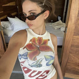 Lubintang Chic European American New Sexy Gothic Style Summer Casual Vest Print Sleeveless All Match Slim Crop Top Mujer