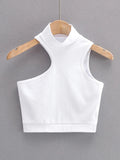 Lubintang Women High Neck Crop Tank Top With Cut Out Detail Active Asymmetric Crop Tank Top