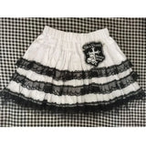 Lubintang Kawaii Black White Lace Skirt for Women 2024 Fashion New High Waist Cake Skirts Y2k Grunge Shorts Faldas Mujer