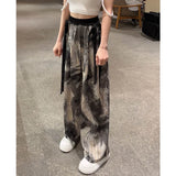 Lubintang Chic Fashion Women Wash Painting Print High Waist Chiffon Pants Streetwear Bandage Summer Loose Casual Trousers Mujer