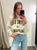 Lubintang Autumn Winter Sweatshirts for Women Cotton Letters Printed Hoodies Tops O-Neck Long Sleeve Pullovers Tops Sweatshirt