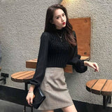 Lubintang Sweaters Pullover Sweater Women's Spring and Autumn Mesh Long Sleeve Splicing Knitwear Top Femme Chandails