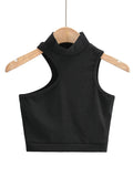 Lubintang Women High Neck Crop Tank Top With Cut Out Detail Active Asymmetric Crop Tank Top