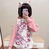 Lubintang Sweet Cartoon Thin Pink Weatshirts Y2k E-Girl Long Sleeve Zipper Coat Women 2024 New Mid-length Loose Tops Mujer