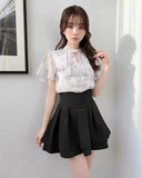 Lubintang Lolita Black Skirts Women Spring Autumn New Radian Waistline Slim Short Pleated Female Mini Culottes