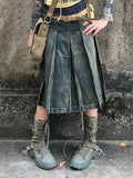 Lubintang American Denim Blue Skirts 2024 Autumn New Pleated A-line Skirt for Women Y2k Grunge Mid-length Faldas Mujer