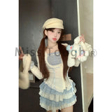 Lubintang Lolita Kawaii Two Piece Set Women Casual Lace Y2k Sweet Mini Skirt Suit Female Korean Fashion Japanese Desinger Set 2024