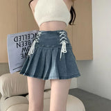 Lubintang Chic Blue Denim Skirt for Women 2024 Summer New High Waist A-line Skirts Y2k E-Girl Drawstring Bow Faldas Mujer