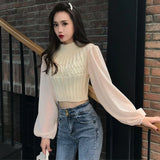 Lubintang Sweaters Pullover Sweater Women's Spring and Autumn Mesh Long Sleeve Splicing Knitwear Top Femme Chandails