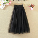 Lubintang Tulle Skirt Women Streetwear Elastic High Waist Mesh Pleated Skirts Summer Elegant Korean A Line Office Ladies Skirt New