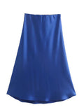 Lubintang Sale Solid Satin Elastic Waist Women A-Line Skirt Summer Female Slim Falda