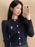 Lubintang 2024 Spring O Neck Sweater Slim Waist Tunic Sexy Solid Sweet Knitted Cardigan Chic Fashion Long Sleeve Women Jumpers