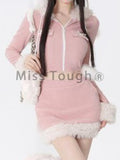 Lubintang Pink Kawaii 2 Piece Set Women Fluffy Design Sweet Skirt Suit Female Korean Rabbit Ear Hoodies + Slim Mini Skirt Set 2024