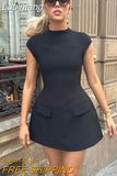 Lubintang High Waist Bodycon Mini Dress Women Fashion Round Neck Short Sleeve Zipper Dresses 2023 New Chic Y2k High Street Vestido 0410