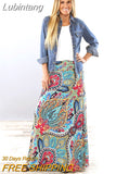 Lubintang Print Maxi Bohemian Skirt Women High Waist Vintage A-Line Ankle-Length Casual Party Streetwear Bodycon Holiday Slim Skirt 0410