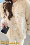 Lubintang Women Faux Lamb Woolen Patchwork Fur Jacket Winter Warm Sweet Furry Fluffy Coat