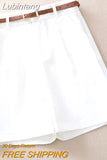 Lubintang Shorts Women 2023 Summer New High Waist A- Line Outer Wear Wide Leg Cropped Trousers Black Shorts Women With Belt