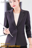 Lubintang Spring Summer New Fashion Thin Blazer Women Solid Korean Style CasualAll-Match Long Sleeve Red Jacket Women