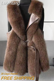 Lubintang Faux Fur Jacket Solid V-neck Advanced Sense Fox Fur Coat Autumn/Winter New 2023 Thick Warm Fur Vest Women's Winter Coats