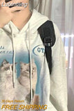 Lubintang Oversize Cat Print Hooded Women Winter Fleece Sudadera Long Sleeve Sweatshirt American Vintage Pullovers Hoodies Tops y2k