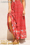 Lubintang Long Patchwork Print A-Line Skirt Floral Skirt Women Casual Beach Faldas Female Boho Elastic Waist Holiday Maxi Skirts