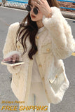 Lubintang Women Faux Lamb Woolen Patchwork Fur Jacket Winter Warm Sweet Furry Fluffy Coat