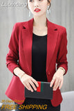 Lubintang Spring Summer New Fashion Thin Blazer Women Solid Korean Style CasualAll-Match Long Sleeve Red Jacket Women