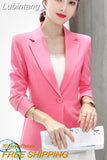 Lubintang Spring Summer New Fashion Thin Blazer Women Solid Korean Style CasualAll-Match Long Sleeve Red Jacket Women