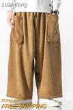 Lubintang Men Casual Baggy Corduroy Pants Couple Straight Wide-leg Trousers Japan Style Male Big Pockets Streetwear Oversized 5XL 120KG