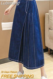 Lubintang Women's Long Denim Pleated Skirt, Spring, Summer