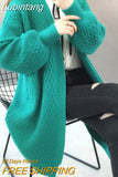 Lubintang Korean Knit Cardigan Elegant Sweaters Muticolor Soft Thick Coat Long Lantern Sleeve Top Solid Aesthetics Trendy Outerwear