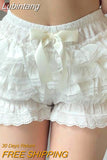 Lubintang y2k Cute Bow Lace Thrim Shorts Harajuku Women Chic Pants Streetwear Basic Casual Summer Ruffles Shorts Korean Aesthetic