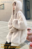 Lubintang Warm Loose Faux Furs Jackets Hooded Korean Winter Coats Imitate Rabbit Fur 2023 Overcoat Women Casual Furry Jaqueta New