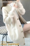 Lubintang Mid-length Knitted Cardigans Casual Long Sleeve Tops Korean Fashion Knitwears Gilet New Women Elegant Spring Sweaters