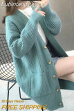 Lubintang Mid-length Knitted Cardigans Casual Long Sleeve Tops Korean Fashion Knitwears Gilet New Women Elegant Spring Sweaters