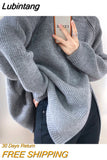 Lubintang Zipper Grey Turtlenecks Loose Fit Casual Long Thickening Winter Sweater Woman Fashion Oversize Retro White Pullover Women