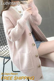 Lubintang Mid-length Knitted Cardigans Casual Long Sleeve Tops Korean Fashion Knitwears Gilet New Women Elegant Spring Sweaters