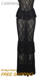 Lubintang Sexy Strapless Sheer Lace Women Maxi Dress Black Off Shoulder Floral Evening Dress Autumn Skinny Elegant Party Clubwear