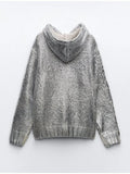 Lubintang Rib Trim Foil Hooded Sweater Tops Women Fashion Long Sleeve Knit Pullover 2023 Autumn Office Ladies High Street Jumpers