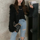 Lubintang Women Causal Short Loose Furry Sweater Knitting Fluffy Pullover