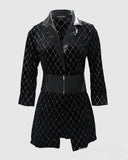 Lubintang Women Elegant Plaid Pattern Pu Leather Colorblock Glitter Blazer Dress Long Sleeve Blazers Dress Black Elegant Dresses for Women