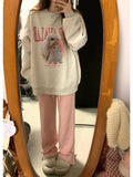 Lubintang Fleece Chic Rabbit Pink Print Sudadera Vintage Autumn O Neck Loose Hoodie Y2k Pullovers Women Sweatshirt Long Sleeve