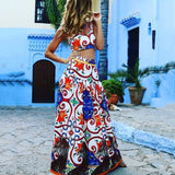 Lubintang Women Boho Skirt Suits 2023 Summer Printed Sleeveless Backless Crop Camis And Beach Holiday A-Line Skirt Women 2 Pieces Set