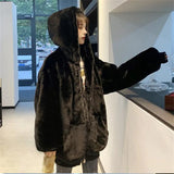 Lubintang Warm Loose Faux Furs Jackets Hooded Korean Winter Coats Imitate Rabbit Fur 2023 Overcoat Women Casual Furry Jaqueta New