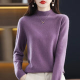 Lubintang Half High Collar 100% Pure Wool Sweater Women's Autumn Winter New Loose and Warm Cashmere Pullover Solid Soft Knit Top