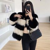 Lubintang Women's Black and White Matching Faux Fur Jacket, Winter Coat, 2023