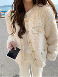 Lubintang Women Faux Lamb Woolen Patchwork Fur Jacket Winter Warm Sweet Furry Fluffy Coat