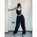 Lubintang Hip Hop Striped Black Joggers Sweatpants Women Y2K Streetwear Oversized Wide Leg Track Pants Harajuku Kpop Baggy Trousers