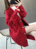 Lubintang Mid-length Knitted Cardigans Casual Long Sleeve Tops Korean Fashion Knitwears Gilet New Women Elegant Spring Sweaters